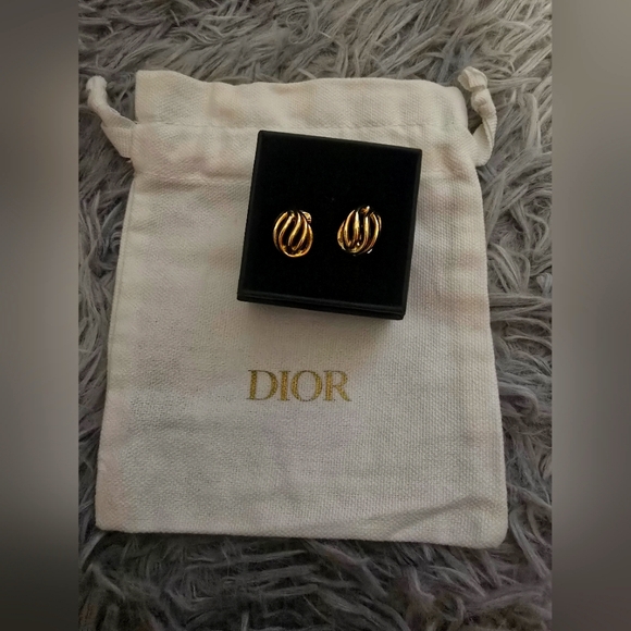 Christian Dior Clip On Yellow Gold Plated Earrings (NWOT)(COMES W/ DUST BAG) - Picture 1 of 5